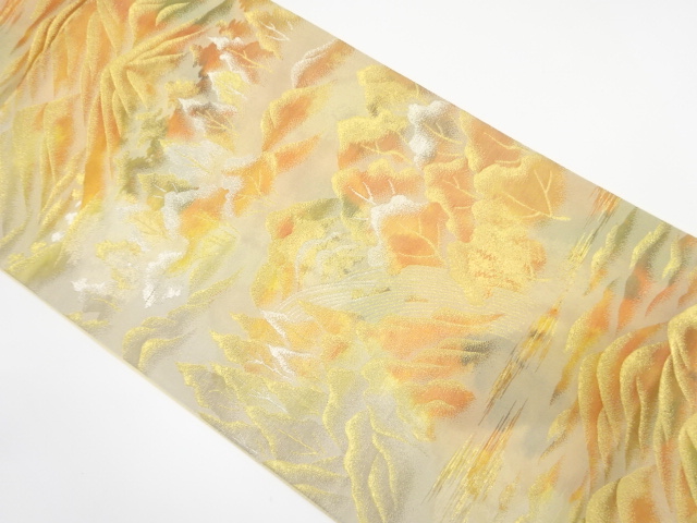 JAPANESE KIMONO / ANTIQUE FUKURO OBI / SILK / WOVEN MOUNTAINS & TREE